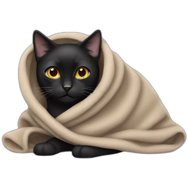 Black cat wrapped in a blanket emoji