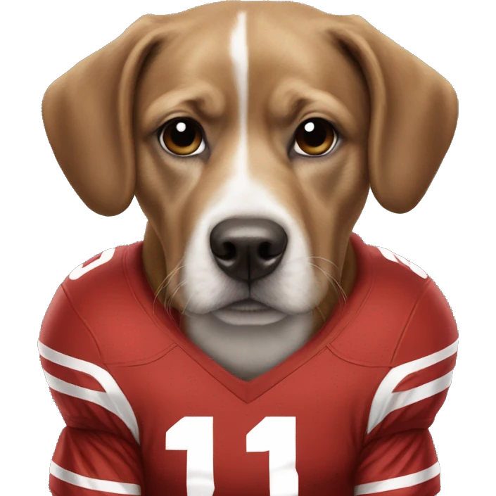Our dog Buckeye wearing a Taft football uniform emoji