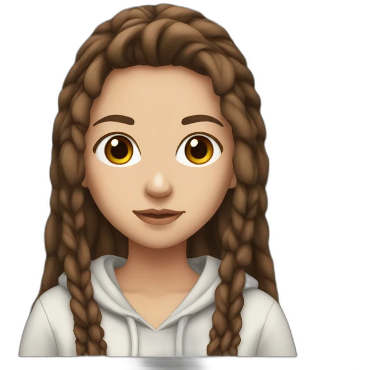 white girl with long brown dreadlocks, brown eyes, and a black hoodie emoji