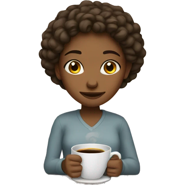 Girl cozy with coffee mug emoji