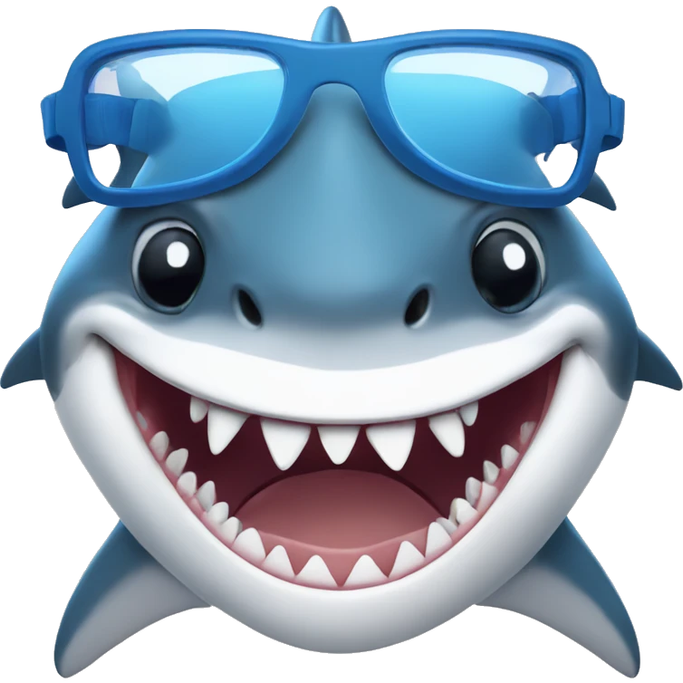 Shark looking happy, wearing a cap and blue glasses emoji