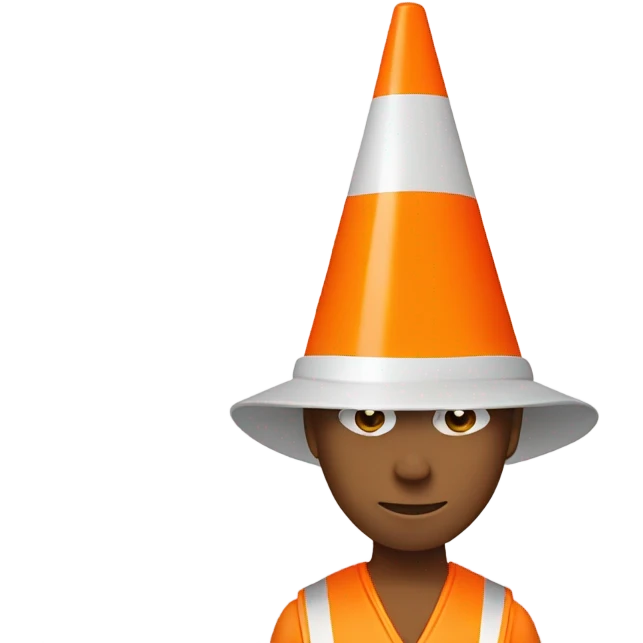 Person wearing a bright orange traffic safety cone emoji
