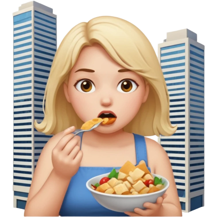 a giant girl eating buildings making emoji