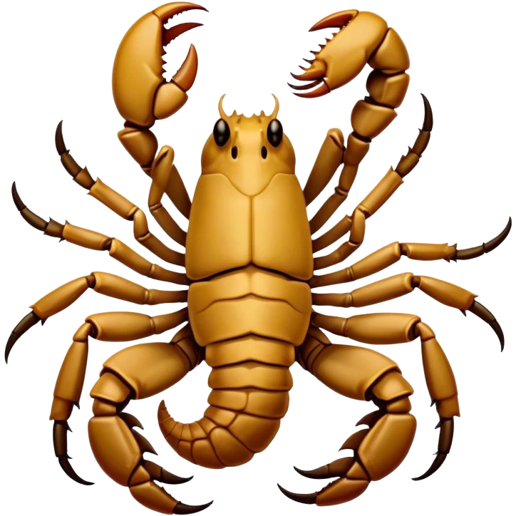 Cinematic Comical Emperor Scorpion Portrait Emoji, Head tilted dramatically with an exaggeratedly amused expression, featuring a striking, glossy exoskeleton with boldly defined pincers and wide, expressive eyes filled with playful disbelief, Simplified yet hilariously expressive features, highly detailed, glowing with a slightly sassy glow, high shine, dramatic yet playful, stylized with an air of cheeky desert mischief, soft glowing outline, capturing the essence of a spirited and over-the-top scorpion that feels like it could snap its pincers into internet fame instantly! emoji
