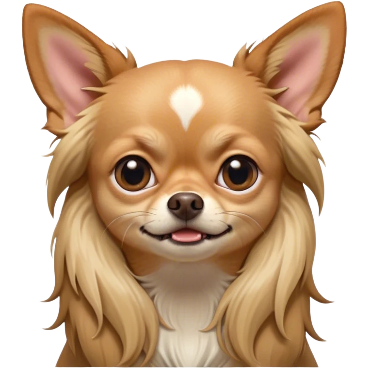 Cinematic Meme-Worthy Grumpy Long Haired Fawn Chihuahua Portrait Emoji, Head held high but eyes filled with dramatic disappointment, smooth long fawn hair cascading elegantly, deeply furrowed brow forming an unmistakable scowl, floppy ears slightly angled back in disapproval, piercing dark eyes glaring with pure exasperation, Simplified yet hilariously over-exaggerated features, highly detailed, glowing with an aura of supreme annoyance, high shine, exhausted yet judgmental, stylized with an almost regal pettiness, bright but brooding, soft glowing outline, capturing the essence of a companion that has seen it all and is thoroughly unimpressed, so meme-worthy it feels like it could instantly become the next viral sensation of grumpiness! emoji