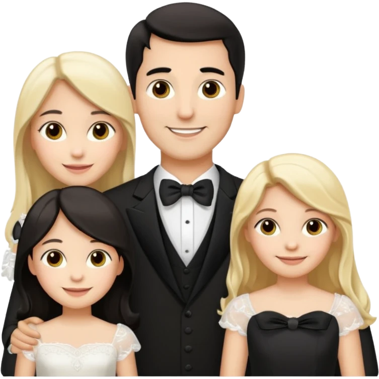 Familia : Novio pelo oscuro, Novia pelo oscuro, hija mayor pelo mono , hija menor pelo oscuro. emoji