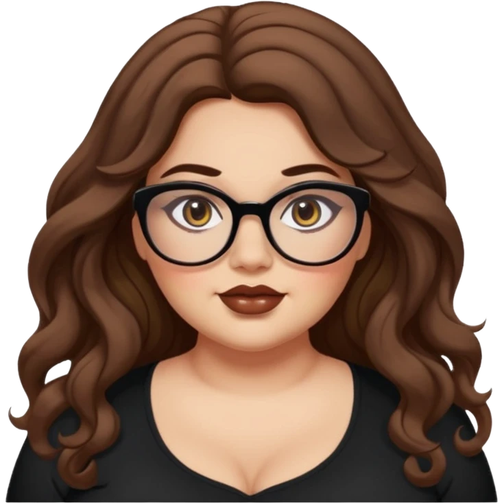 plus size, long brown wavy hair, baddie,pretty, makeup, black eyeliner, long hair, Spectacles  emoji