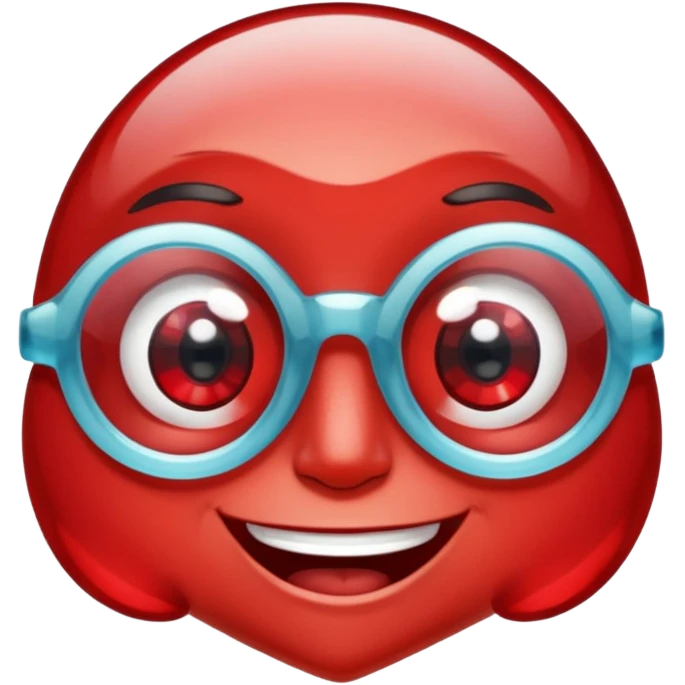A single crystal gemstone character wearing glasses, chunky and irregular with faceted very sharp sides, [red], big glossy eyes behind the glasses and a wide happy smile, , high detail, soft lighting, centered on a plain dark background emoji