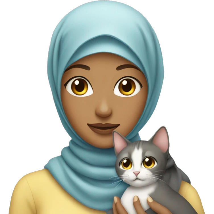 pretty woman with hijab holding a cat emoji