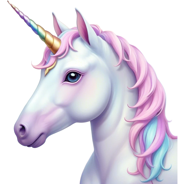 Beautiful and Majestic Unicorn Pony Portrait Emoji, Head and body radiating gentle magic with a soft pastel color, a delicately sparkling horn and eyes gently closed in peaceful wonder, Simplified yet exquisitely endearing features, highly detailed, glowing with a soft, ethereal light, high shine, serene and utterly majestic, stylized with an air of fairy-tale regality, soft glowing outline, capturing the essence of a beautiful and majestic unicorn pony that embodies the enchanting spirit of a dream! emoji