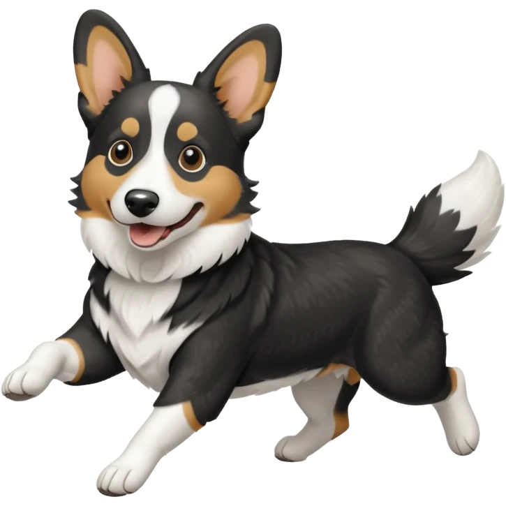Black and white realistic cardigan welsh corgi running with its long low tail streaming out behind it emoji