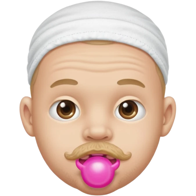 A grown man wearing a diaper with a pink pacifier in his mouth. emoji