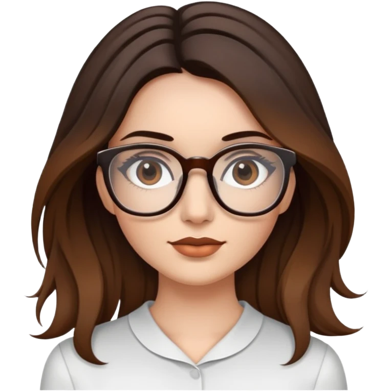 Lights skin Woman with dark roots brown long balayaged lengths and squared thin glasses emoji