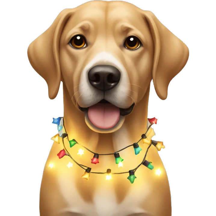 Dog wrapped in Christmas lights emoji
