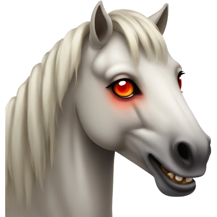 Horse with bright red eyes and tiger canine teeth emoji