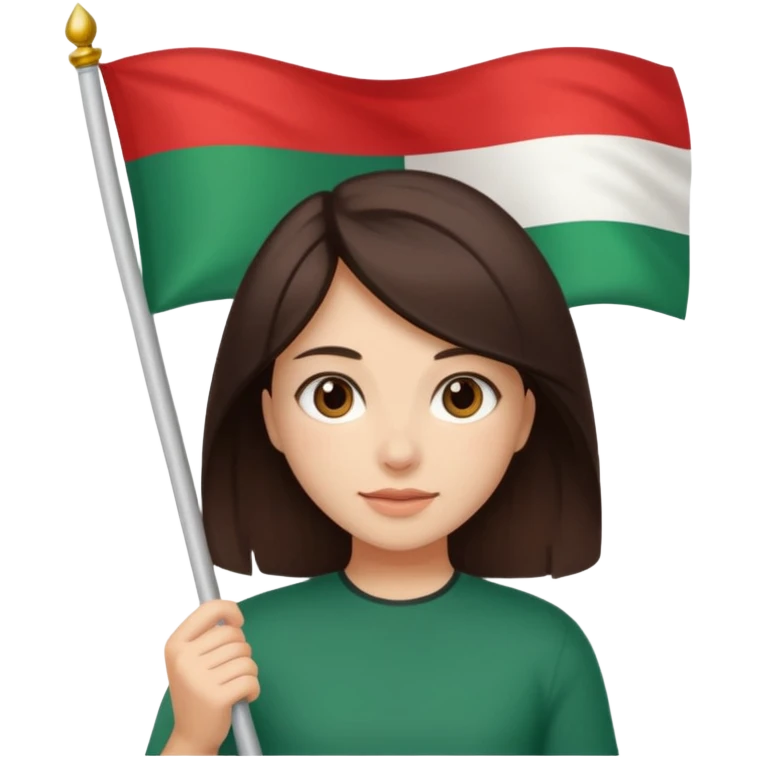 Una ragazza mora chiara con capelli medi mori con la bandiera della bulgaria tra le mani emoji