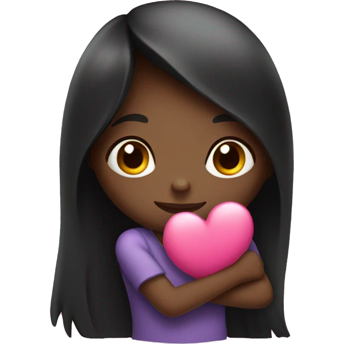 Black long hair girl hugs pink heart emoji