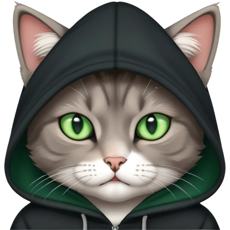 annoyed cat wearing a black hoodie emoji