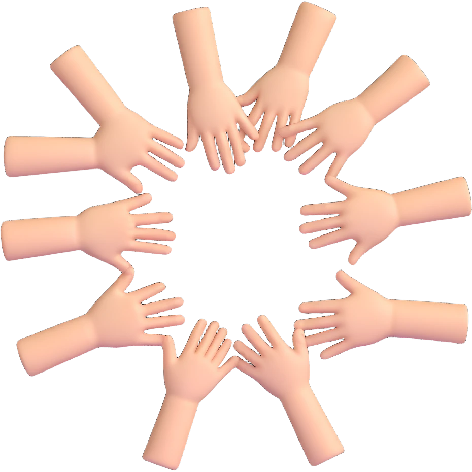 a handpile, top-down view, hands overlapping in a circle emoji
