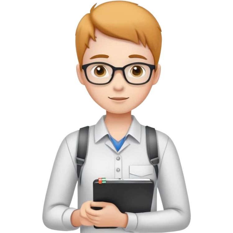 intern or volunteer holding a clipboard and pencil, ready to take notes or assist. The character wears a simple shirt and has an eager posture emoji