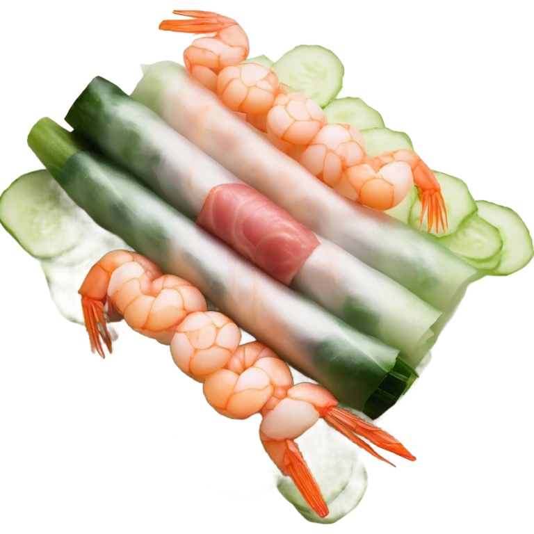 meat, shrimp, vegetables, cucumber rolled in rice paper emoji