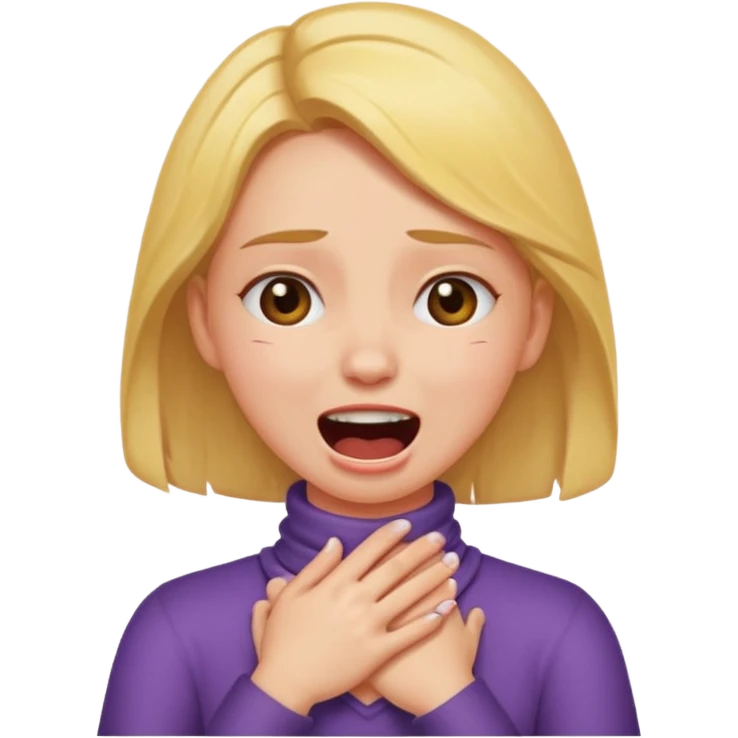 Girl with hands crossed around neck choking herself screaming laughing crying emoji