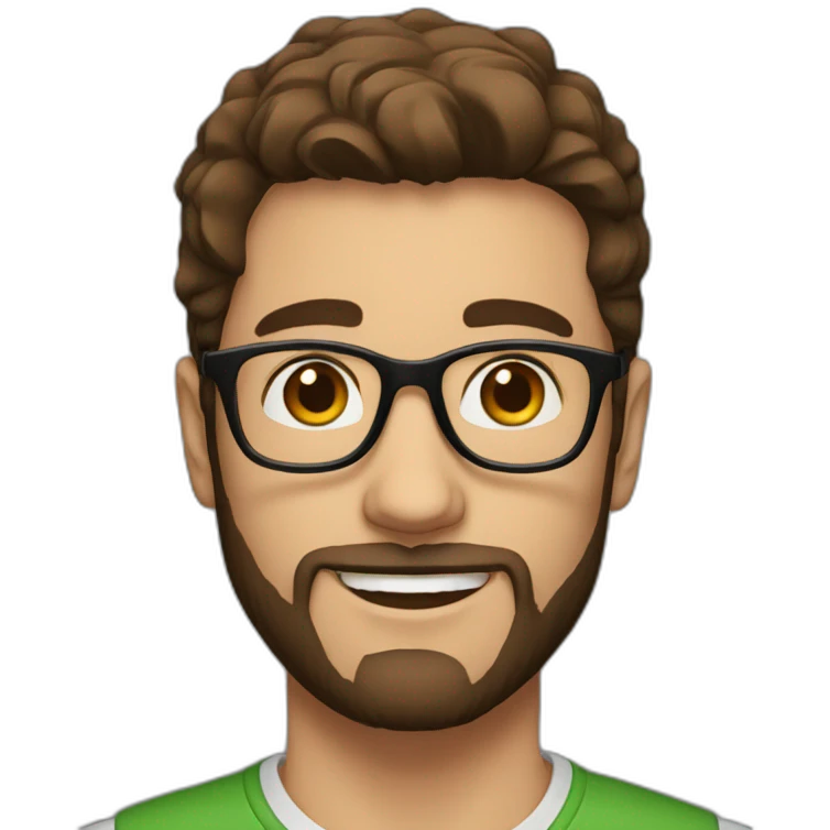 male, short brown beard, glasses, brown hair and larger nose, 26 years old emoji