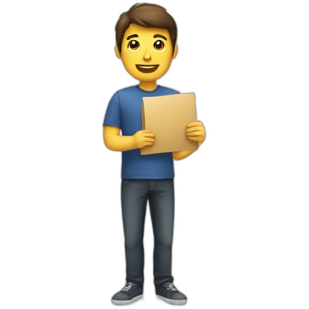 a guy holding M letter emoji