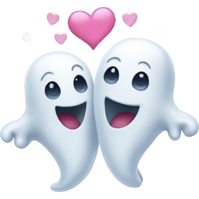 Two happy ghosts best friends with hearts emoji