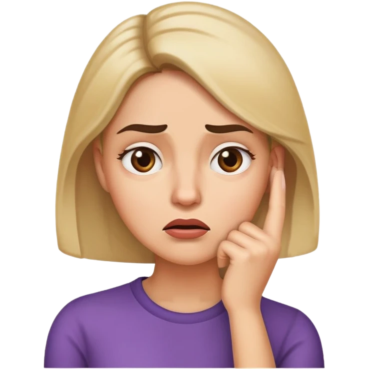 Woman with a baffled expression, raised eyebrow, and hand on chin emoji