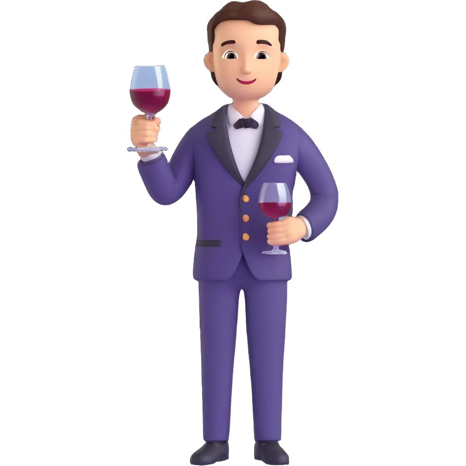upper body of a person wearing a sommelier uniform holding a wine glass, bright and professional feeling emoji