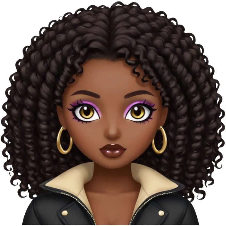 african beauty standard, dark curly hair, pretty makeup, pretty bratz baddie, black eyeliner emoji