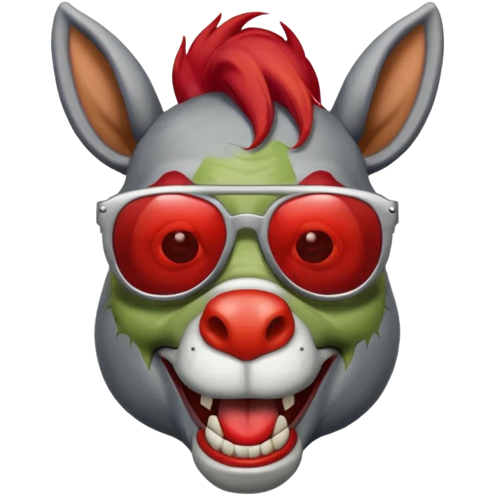 Zombie donkey with sun glasses and red hair and joker nose hungry  emoji