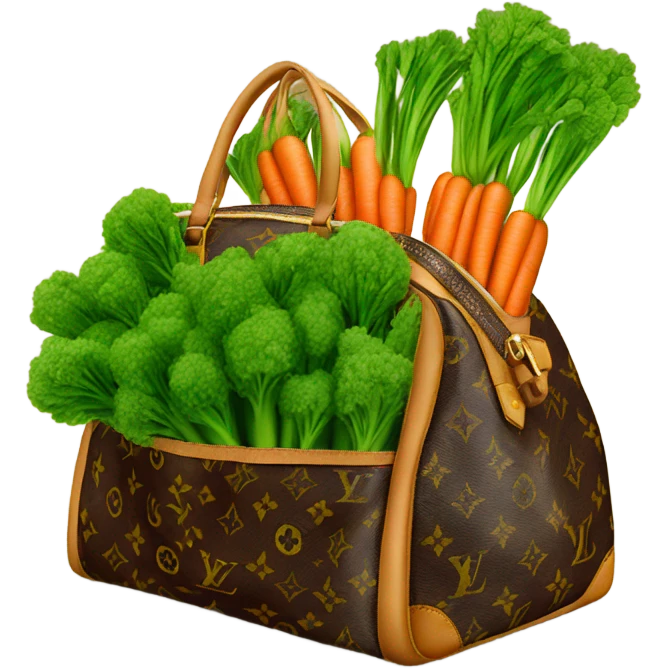 Louis Vuitton bag filled with green carrots emoji