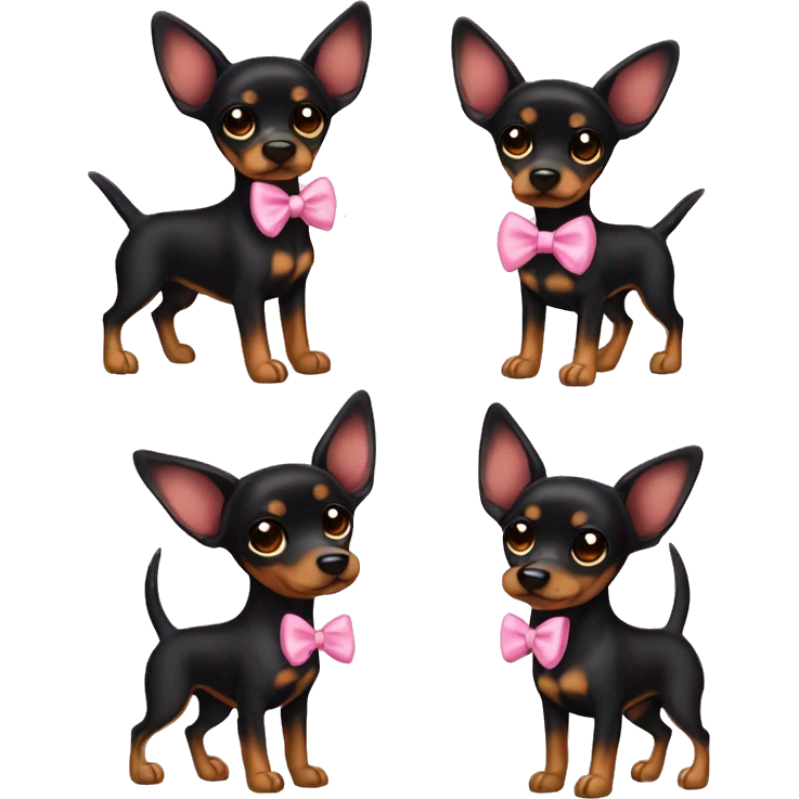 black tan pinscher big ears pink bow emoji