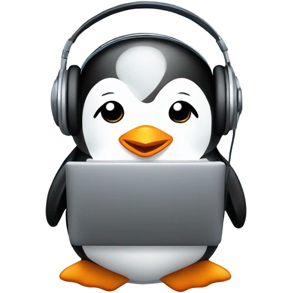 cute penguin with laptop & headphone & clouds emoji