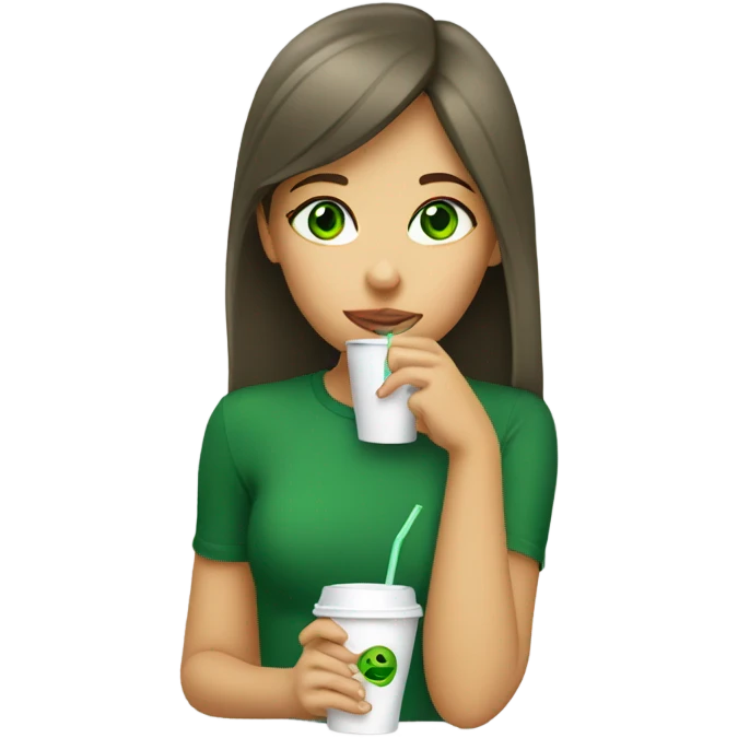 girl drinking from disposable cup with green eyes emoji