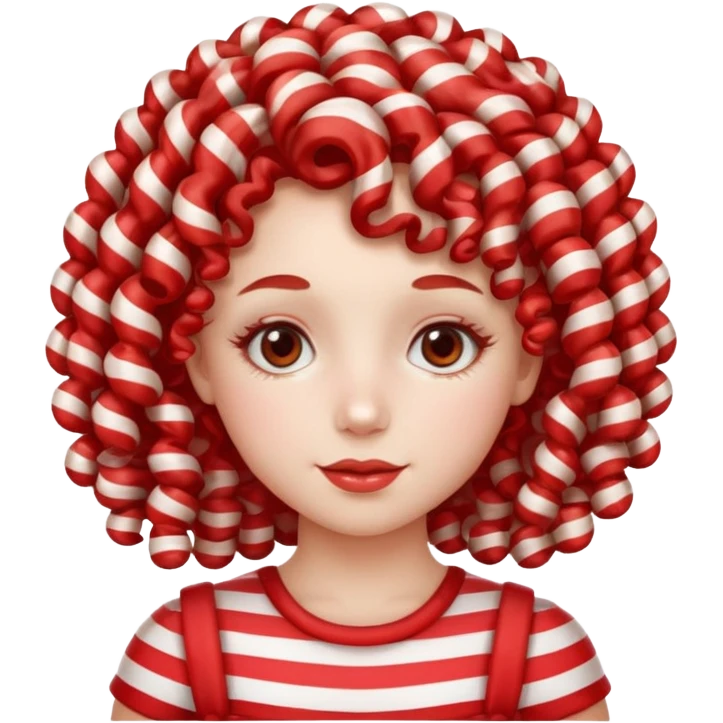 girl with curly hair made out of peppermint candy emoji