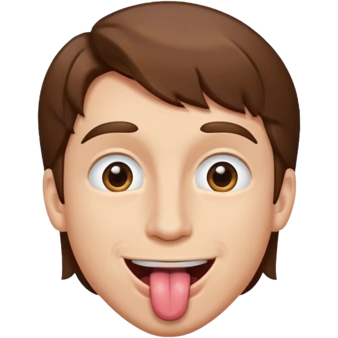 un homme de face qui tire la langue et a les yeux vers le ciel, cheveux bruns emoji