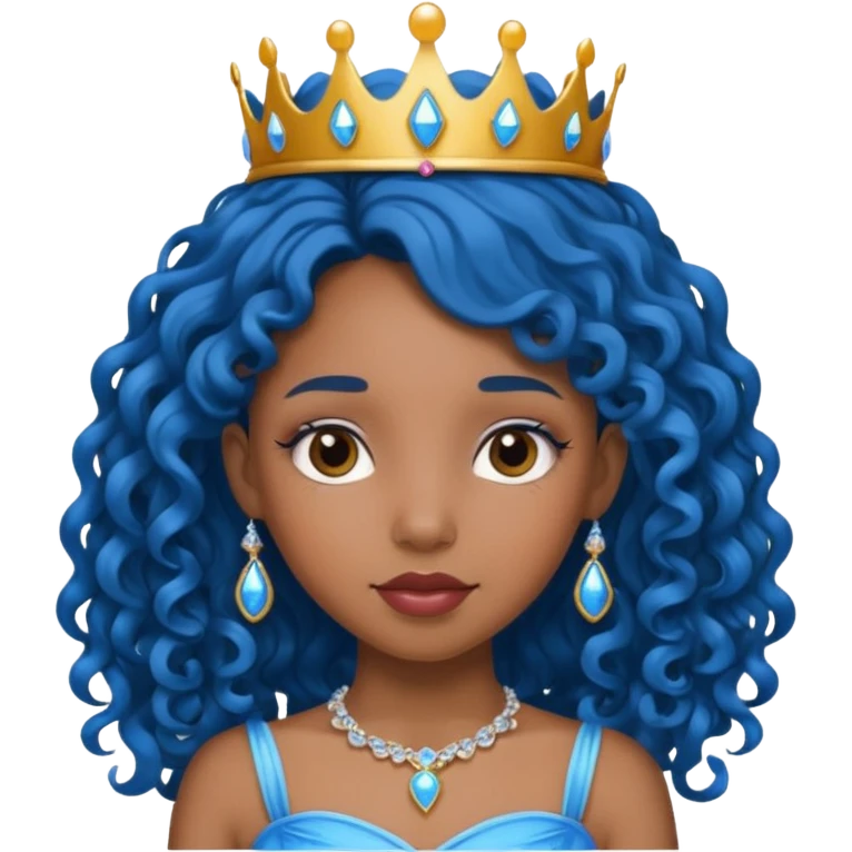 black girl blue long curlly hair princess  emoji
