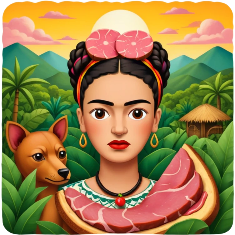 frida khalo style spam meat jungle art landscape  emoji