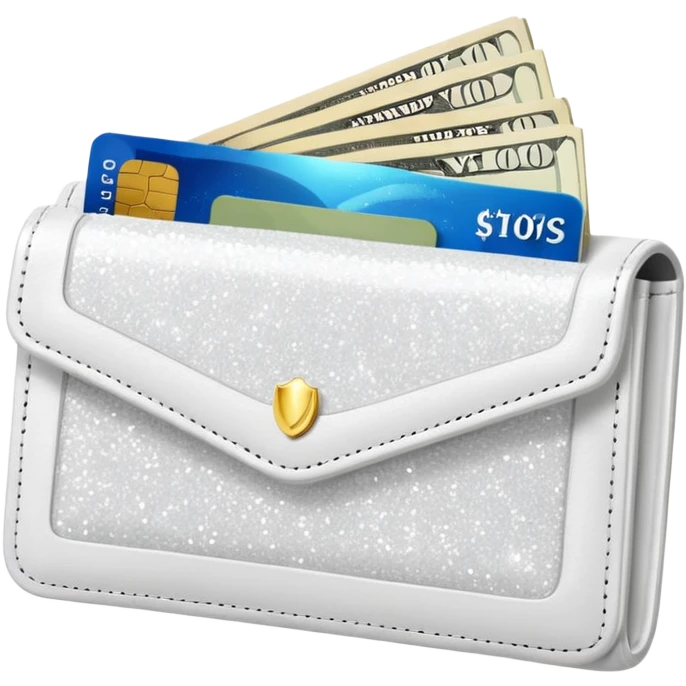 glitter white wallet with money and card emoji