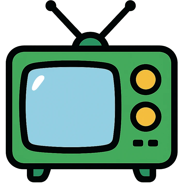Green television with black outlines, classic TV set with a screen and dials emoji