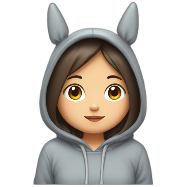 Fille Brune avec un sweat-capuche Totoro avec les couleurs de Totoro sur ventre  emoji