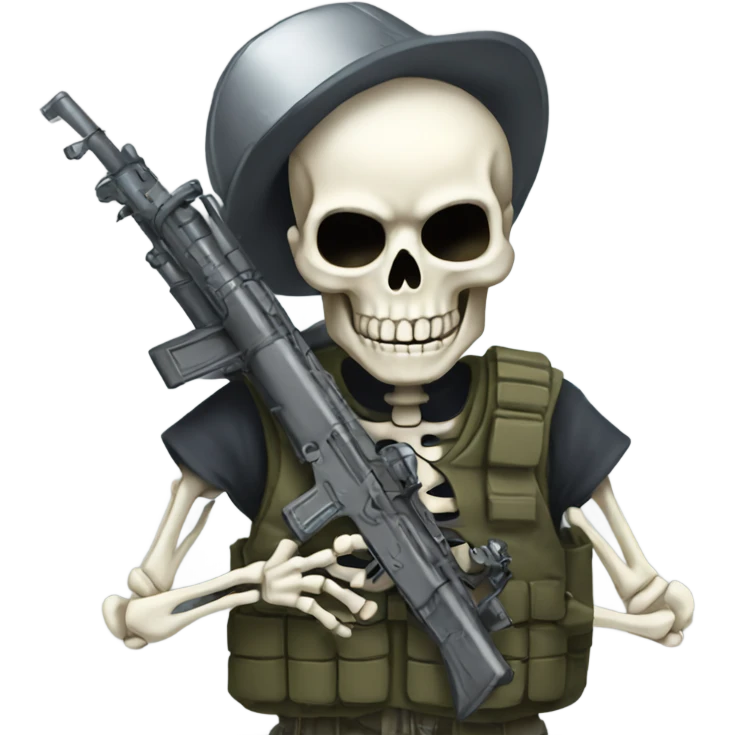 Skeleton with military vest pretending to hold fake rpg emoji