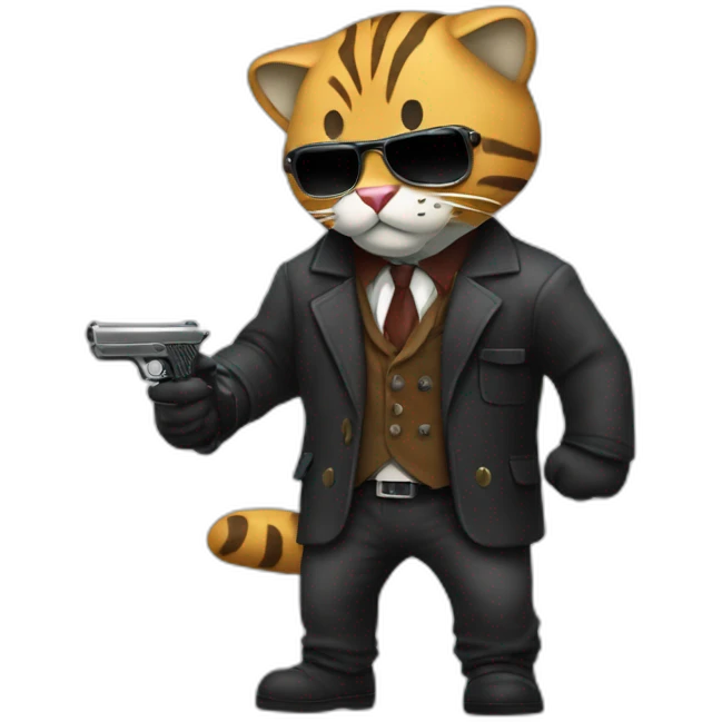 A big cat gangster robbing a bank /scene emoji
