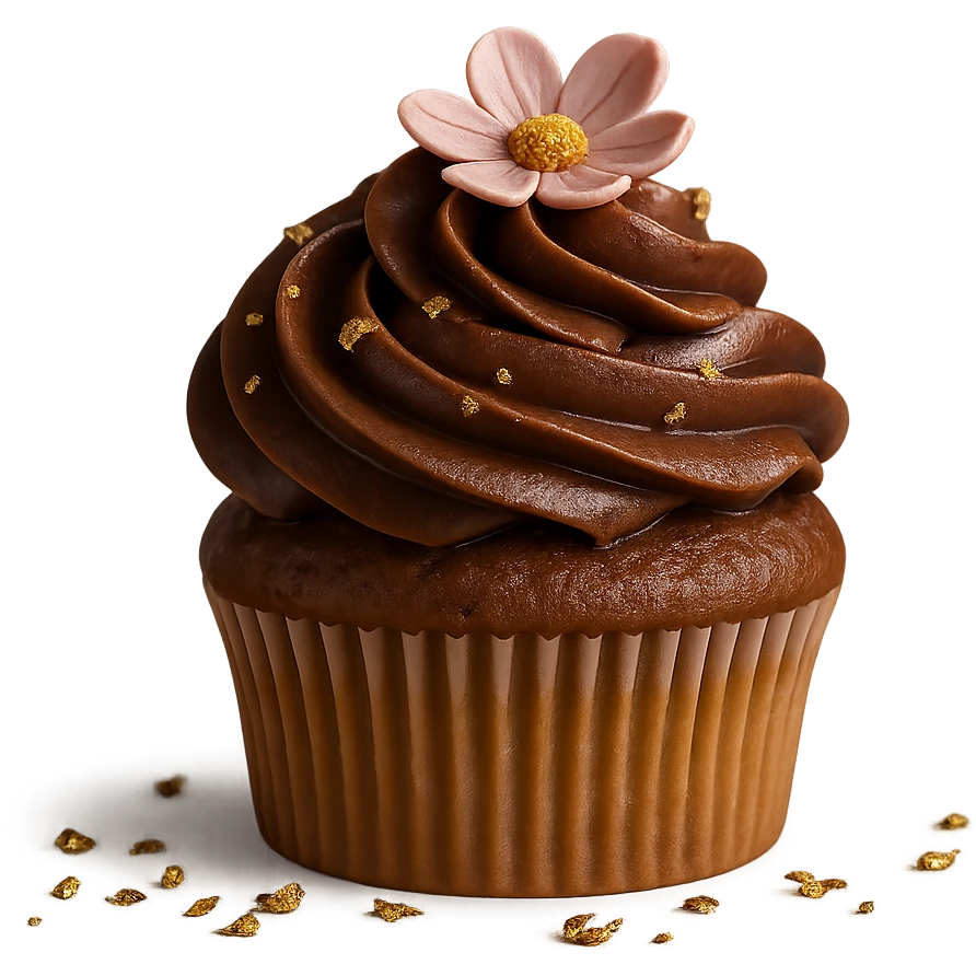 Change the icing to mocha with a medium brown, slightly glossy, coffee-chocolate look. Keep the realistic cupcake and accessories in a photorealistic style with transparent background. emoji
