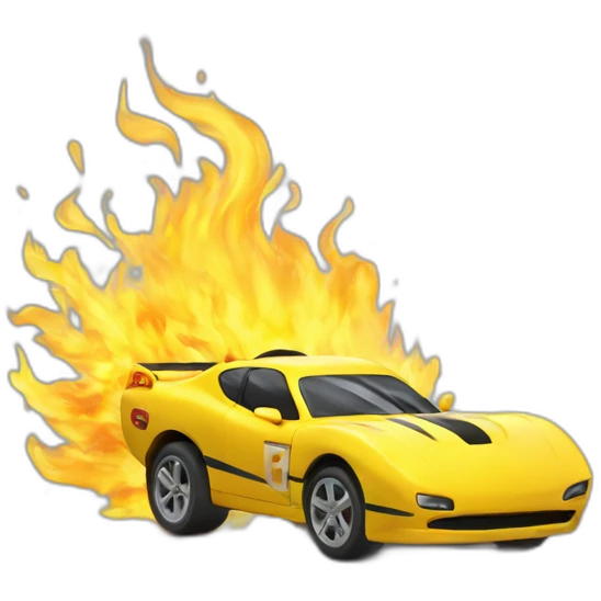yellow racecar crashing and on fire emoji