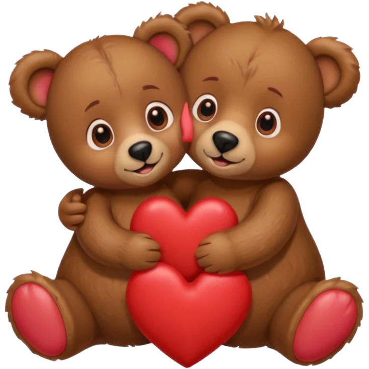 girl bear with bow and boy bear hugging, surrounded by hearts, playful and loving, cute emoji