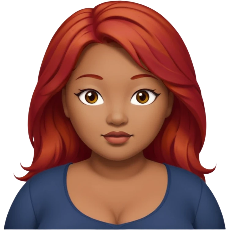 Plus size red hair brown face small eyes long hair Asian eyes emoji